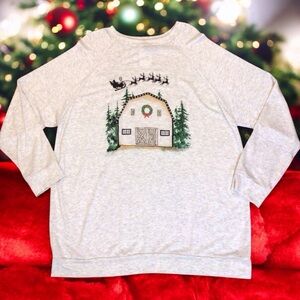 Lovely Souls Plus Womens Country Christmas Barn Lightweight Sweatshirt Size 3XL